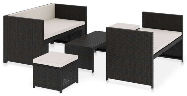 Polyrattan Kerti Ülőgarnitúra - 5 részes - Fekete