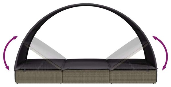 Polyrattan Napozóágy Kerek Tetővel - 211x57x140 cm