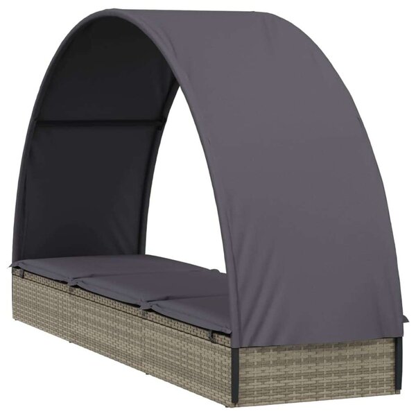 Polyrattan Napozóágy Kerek Tetővel - 211x57x140 cm