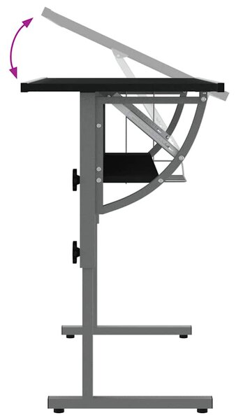 Fekete-szürke szerelt fa és acél íróasztal 110x53x(58-87) cm
