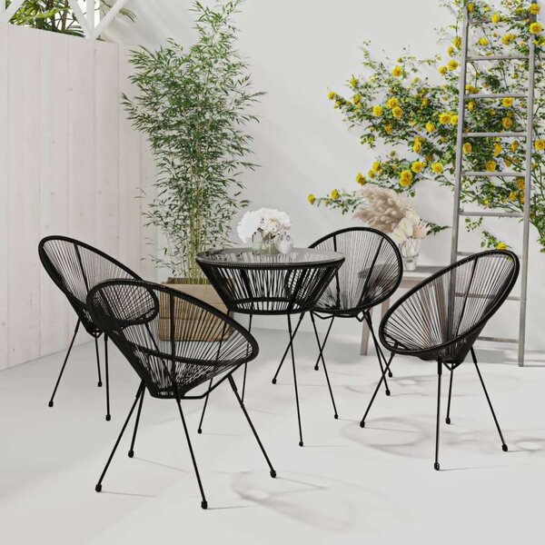 Kertbútor - Fekete PVC Rattan Étkezőgarnitúra - 5 részes