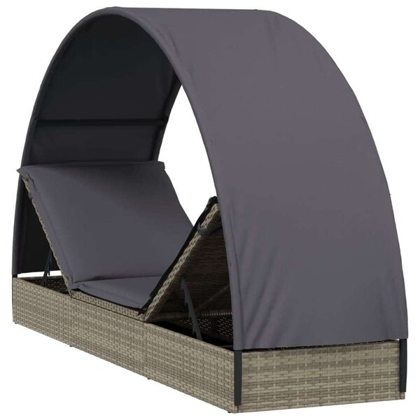 Polyrattan Napozóágy Kerek Tetővel - 211x57x140 cm