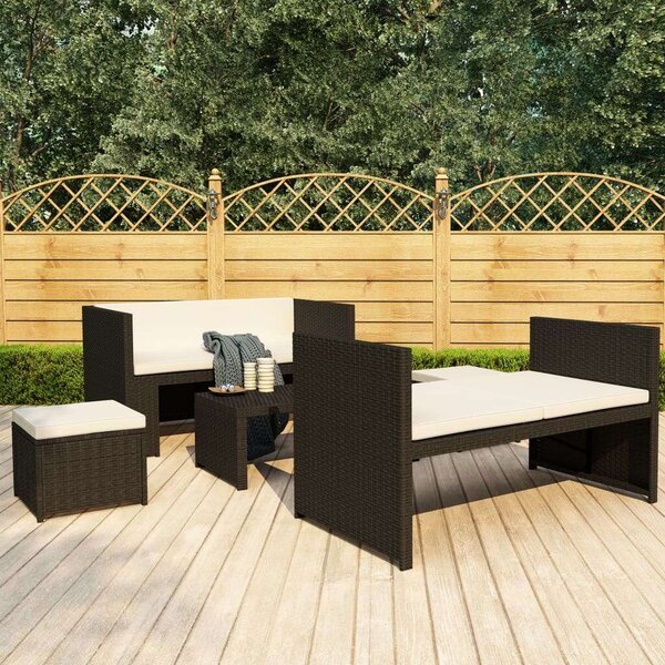 Polyrattan Kerti Ülőgarnitúra - 5 részes - Fekete