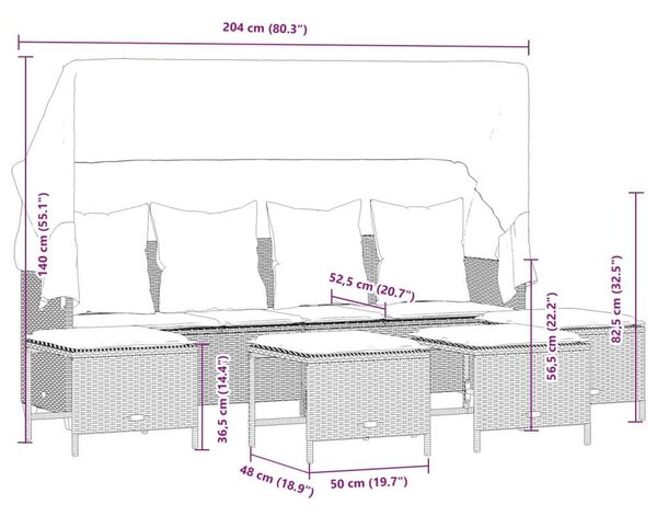 VidaXL 5 részes fekete polyrattan kerti kanapészett párnákkal