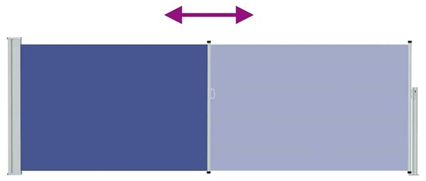 Kék behúzható oldalsó teraszi napellenző 100 x 300 cm
