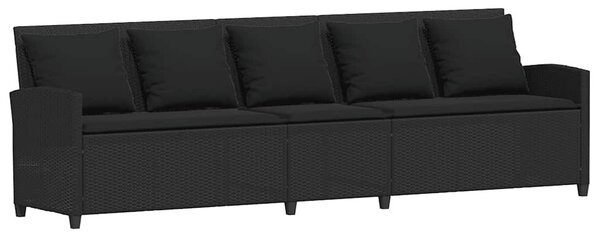 Fekete polyrattan kerti kanapé párnákkal
