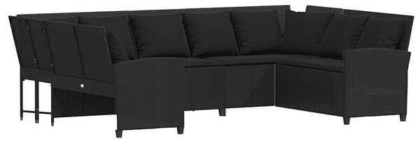 Fekete polyrattan kerti kanapé párnákkal