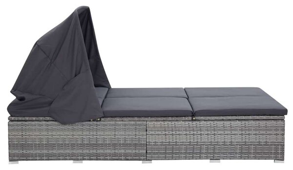 VidaXL Napozóágy - 2 Személyes - Szürke Polyrattan