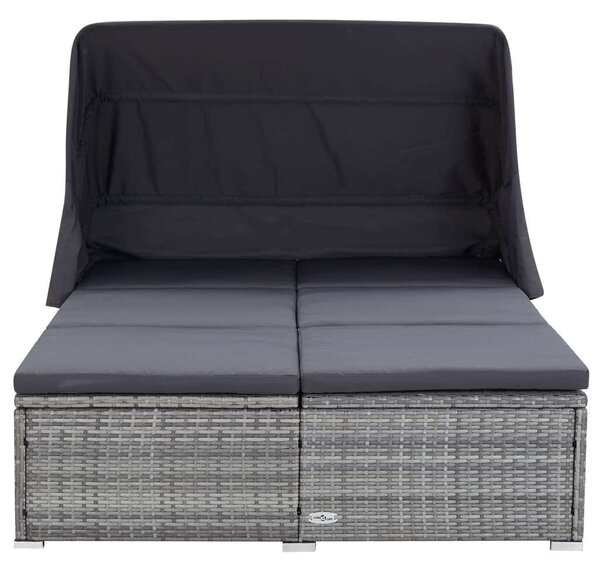 VidaXL Napozóágy - 2 Személyes - Szürke Polyrattan