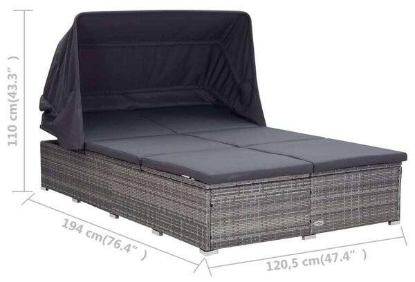 VidaXL Napozóágy - 2 Személyes - Szürke Polyrattan