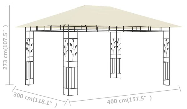 Krémszínű pavilon szúnyoghálóval 4 x 3 x 2,73 m 180 g/m²