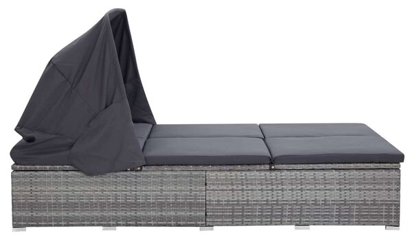 VidaXL Napozóágy - 2 Személyes - Szürke Polyrattan