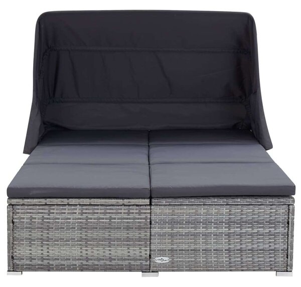 VidaXL Napozóágy - 2 Személyes - Szürke Polyrattan