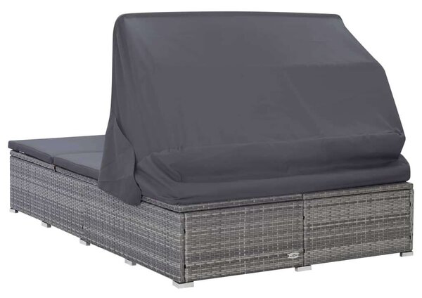 VidaXL Napozóágy - 2 Személyes - Szürke Polyrattan