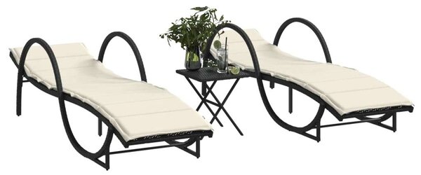 VidaXL Napozóágy Szett - 2 db, Fekete Polyrattan
