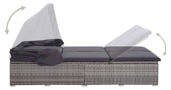 VidaXL Napozóágy - 2 Személyes - Szürke Polyrattan