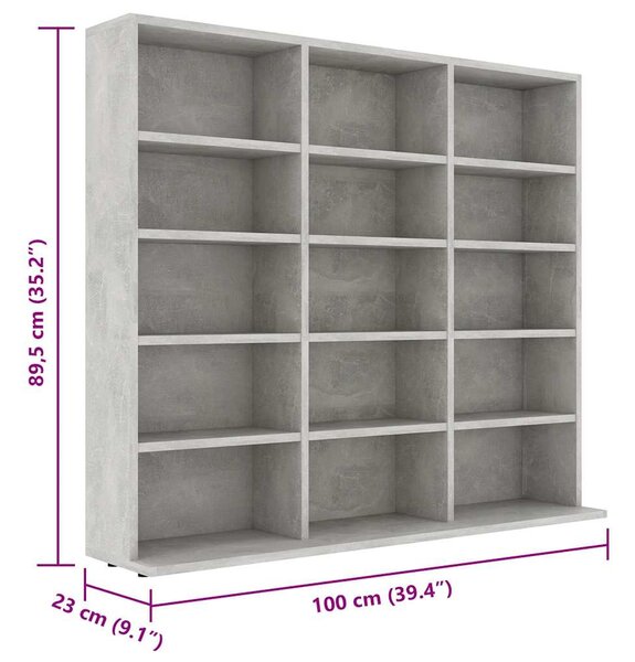 Betonszürke forgácslap CD-tartó szekrény 100 x 23 x 89,5 cm