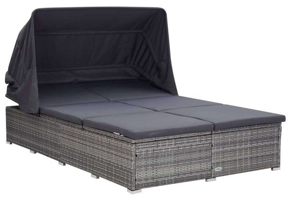 VidaXL Napozóágy - 2 Személyes - Szürke Polyrattan