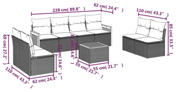 VidaXL Polyrattan Kerti Ülőgarnitúra - 9 részes