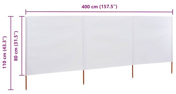 3 paneles homokfehér szövet szélfogó 400 x 80 cm