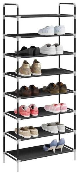 8 polcos fekete fém/nemszőtt kelme cipőtartó