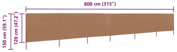 Tópszínű szövet 6-paneles szélfogó 800 x 120 cm