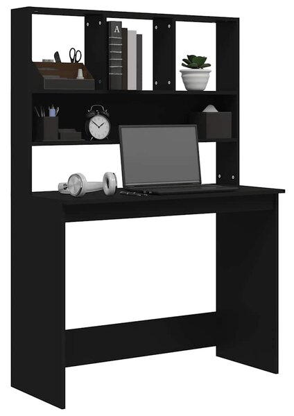 Fekete szerelt fa íróasztal polcokkal 102 x 45 x 148 cm