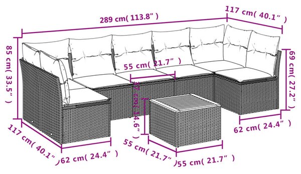 Polyrattan Kerti Ülőgarnitúra - 8 részes - Szürke