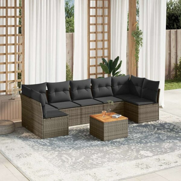Polyrattan Kerti Ülőgarnitúra - 8 részes - Szürke