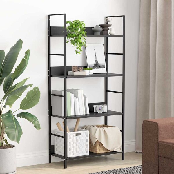 4 szintes fekete szerelt fa könyvespolc 60 x 27,6 x 124,5 cm
