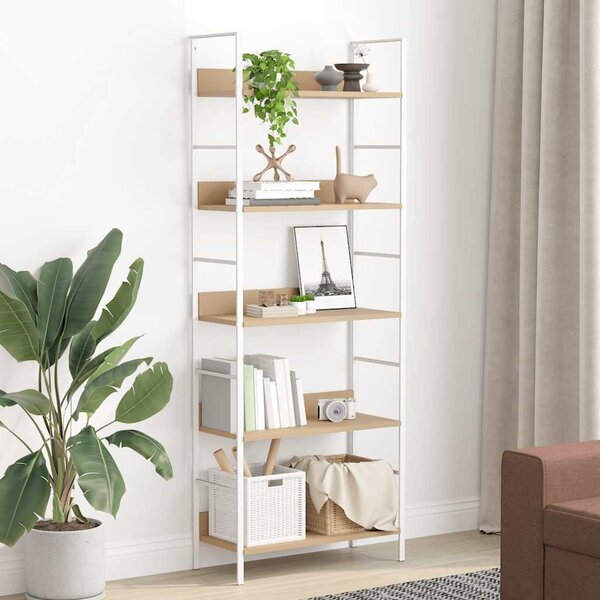 5 szintes tölgyszínű szerelt fa könyvespolc 60x27,6x158,5 cm