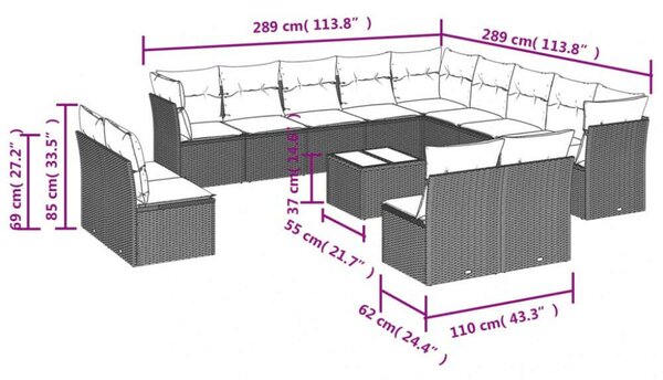 VidaXL Polyrattan Kerti Ülőgarnitúra - Bézs - 14 részes