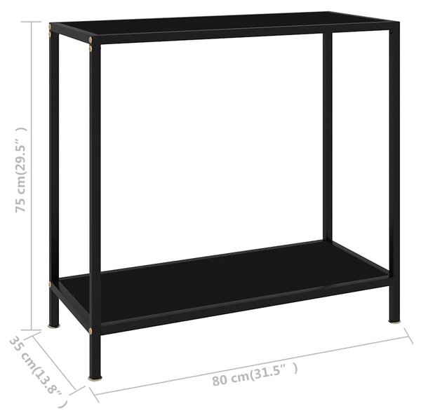 Fekete edzett üveg tálalóasztal 80 x 35 x 75 cm