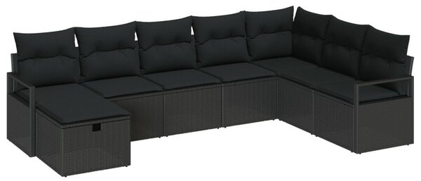 8 Darabos Kerti Kanapé Szett Párnákkal Fekete Poli Rattan, 2-Fős Kerti Kanapé Párnákkal Fekete Poli Rattan