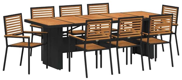 VidaXL Kert étkező szett 9 pcs Fekete 240 x 90 x 75 cm polirattan