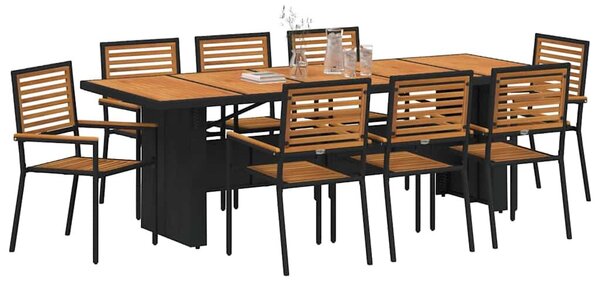 VidaXL Kert étkező szett 9 pcs Fekete 240 x 90 x 75 cm polirattan