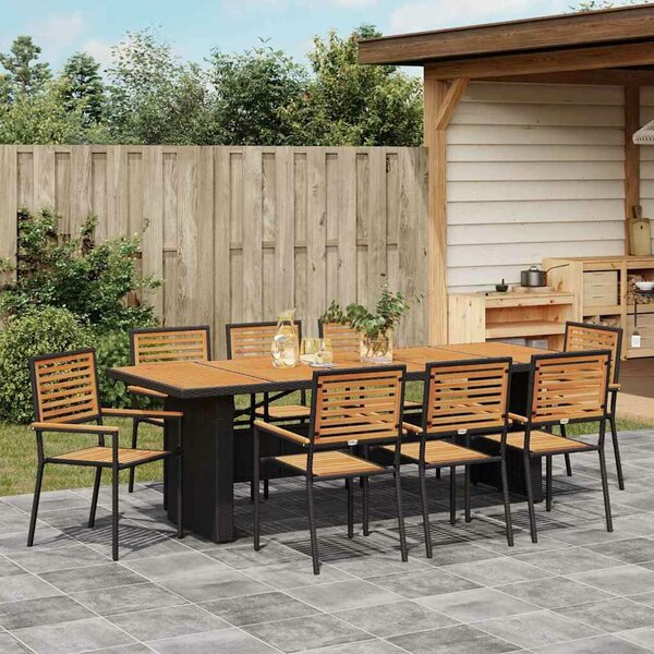 VidaXL Kert étkező szett 9 pcs Fekete 240 x 90 x 75 cm polirattan