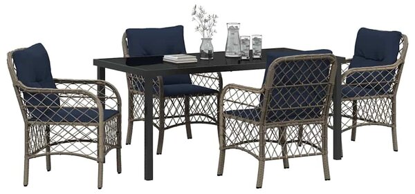 VidaXL Kert étkező szett párnával 5 pcs Szürke és fekete Rattan
