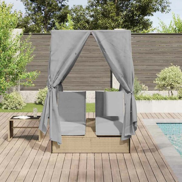 VidaXL Kettős Napozóágy Tetővel Bézs 205 x 129 x 200 cm PE rattan