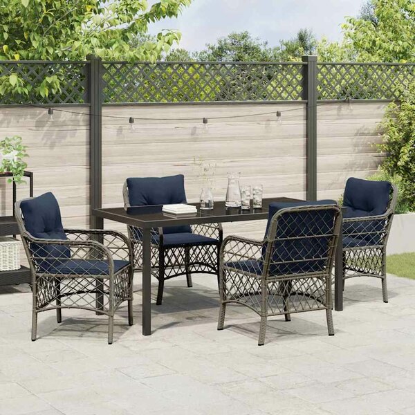 VidaXL Kert étkező szett párnával 5 pcs Szürke és fekete Rattan