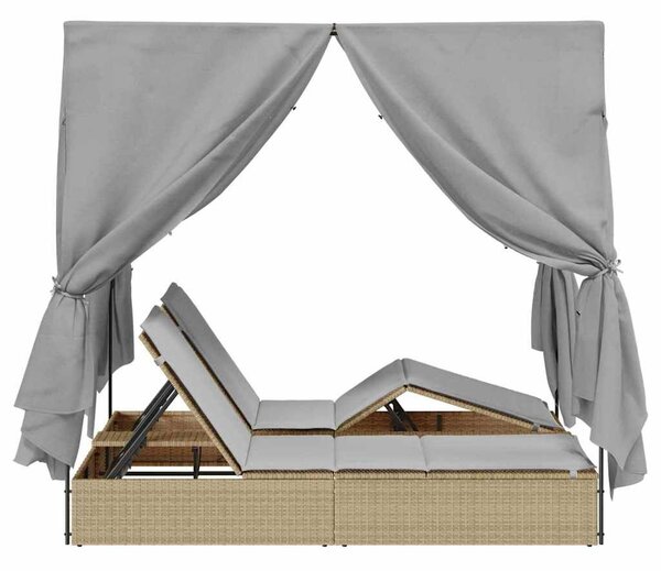 VidaXL Kettős Napozóágy Tetővel Bézs 205 x 129 x 200 cm PE rattan