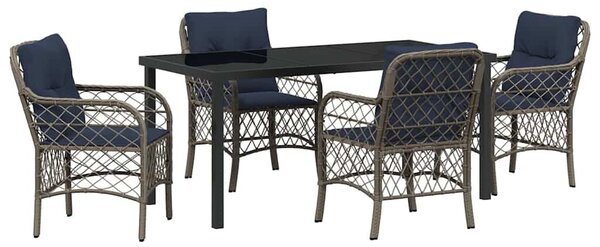 VidaXL Kert étkező szett párnával 5 pcs Szürke és fekete Rattan