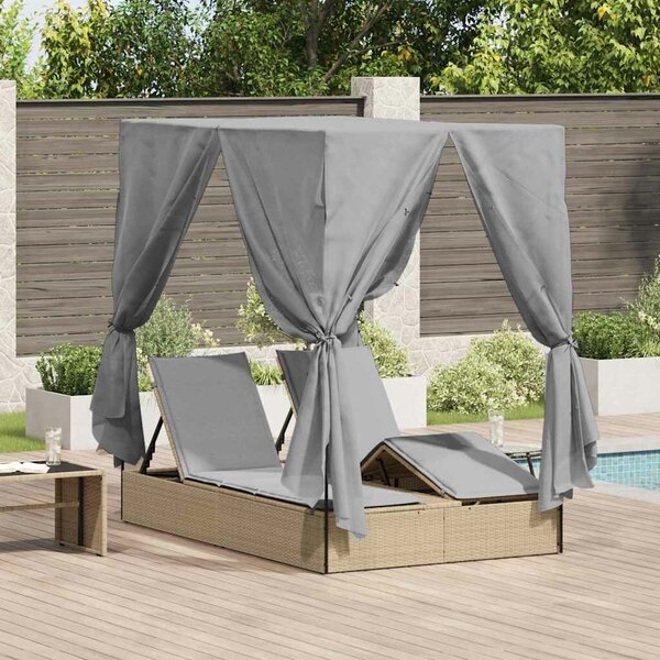 VidaXL Kettős Napozóágy Tetővel Bézs 205 x 129 x 200 cm PE rattan