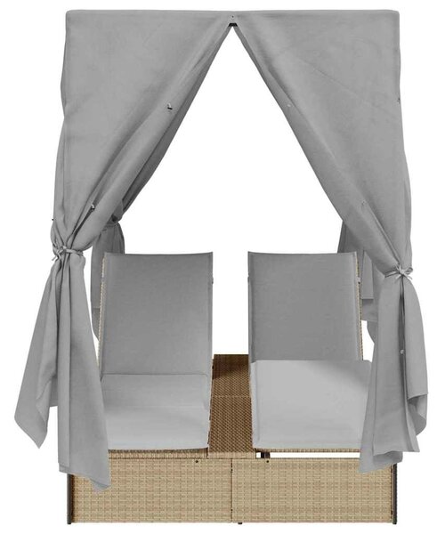 VidaXL Kettős Napozóágy Tetővel Bézs 205 x 129 x 200 cm PE rattan