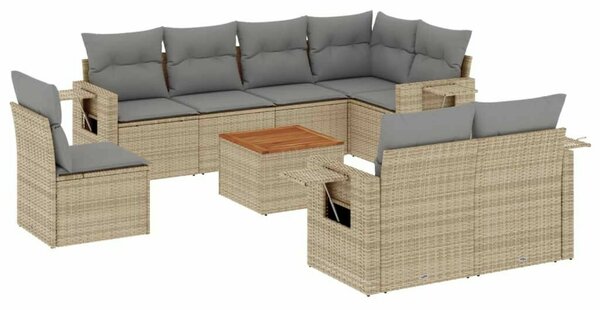 VidaXL 9-részes bézs polyrattan kerti ülőgarnitúra párnákkal