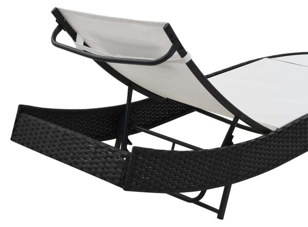 VidaXL Napozóágy Szett - 2 db - Fekete Polyrattan