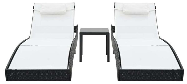 VidaXL Napozóágy Szett - 2 db - Fekete Polyrattan