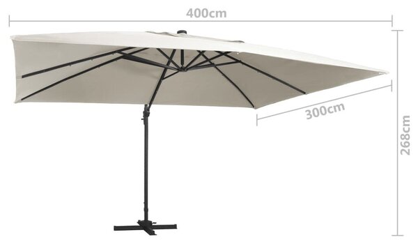Homokszínű konzolos napernyő LED-del/alumínium rúddal 400x300cm