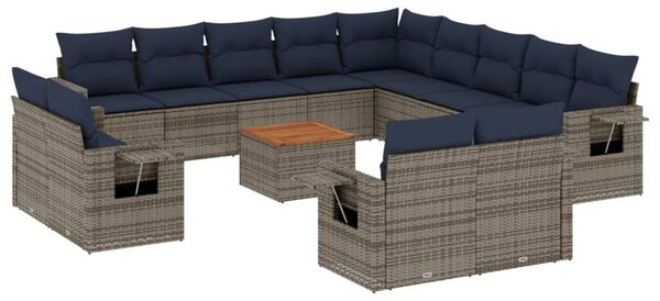 VidaXL 14 db szürke polyrattan kerti kanapégarnitúra párnákkal
