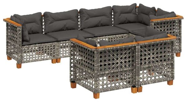 Polyrattan Kerti Ülőgarnitúra - 7 részes - Szürke